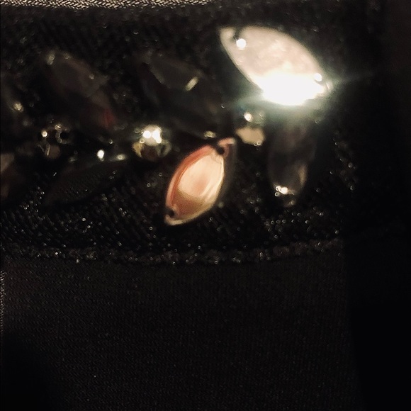 Liz Claiborne Career Black Floral Jeweled Keyhole Neck Blouse Petite Large - Picture 6 of 6